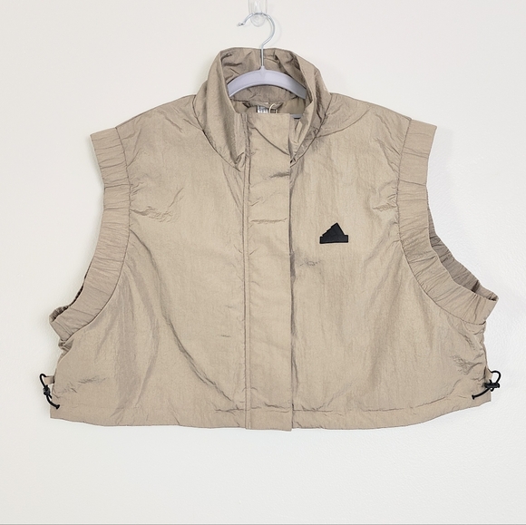 Adidas Women's XL City Escape Crop Vest Jacket Blanch Cargo Sporty Brown Zip - Picture 2 of 13